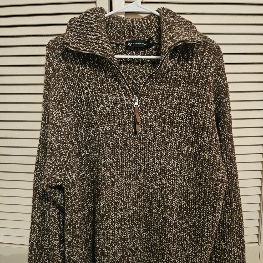New York & Company Brown Zip-Up Sweater